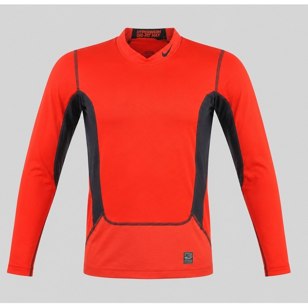 Nike‎ Pro Combat Hyperwarm Dri-FIT Max Compression Mock Neck Shirt L Red Black